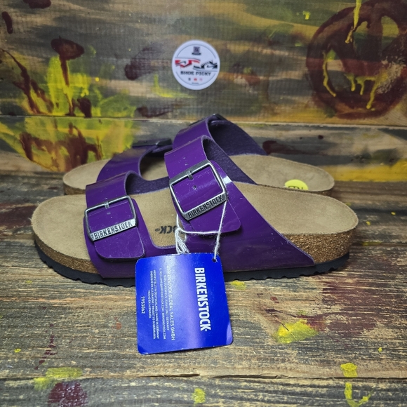 Birkenstock New w/o Box Arizona Plum Purple Birko Flor Patent Regular Size‎ 9 - Picture 3 of 9